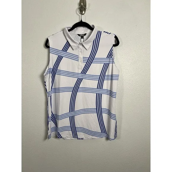 ACEGOLFS‎ Sleeveless Polo Shirt Women's 2XL White Blue Stripe Golf Tennis Top