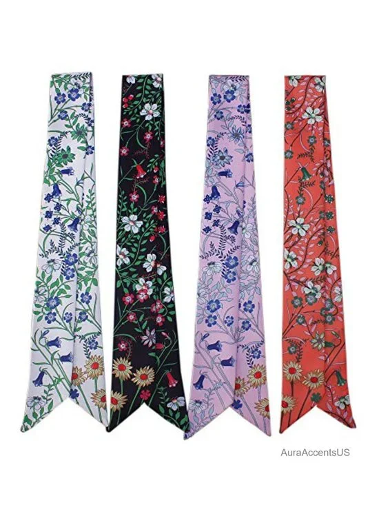 Silk Scarf Set 4pc - Bag Handle Wrap, Hair Head Band, Neck Scarf -