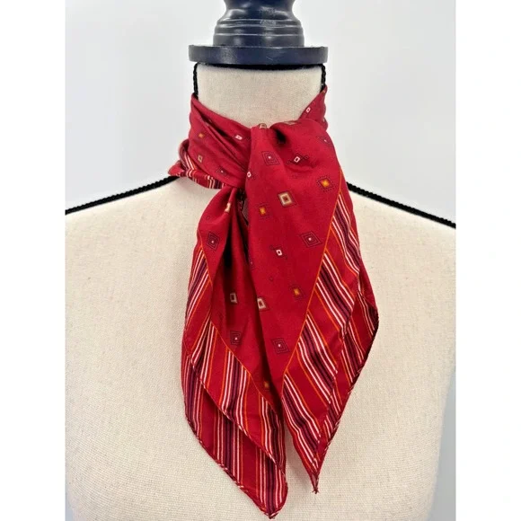 Gap Silk Square Scarf Neck Wrap Small Striped Geometric Heritage 19.5x20 Italy