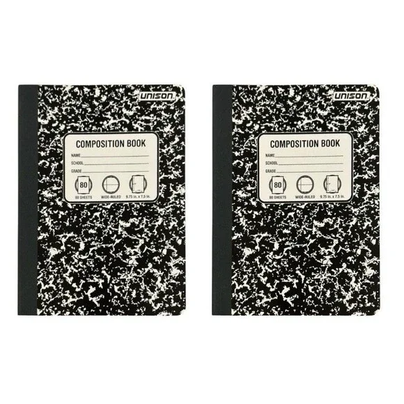 2x Unison Composition/Notebooks 80 Sheets Wide-Ruled