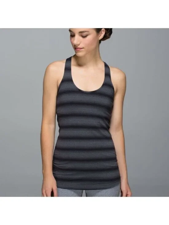 Lululemon Cool Racerback Capilano Stripe Heathered Deep Coal Black tank top