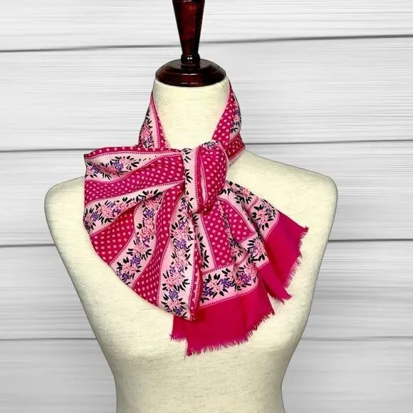 Bill Blass for Baar & Beards Silk Scarf Rectangle Raspberry Floral Hand Rolled