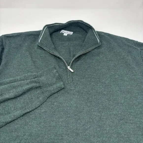 Peter Millar Mens XL 1/4 Zip Solid Green Wool Blend Pullover Sweater
