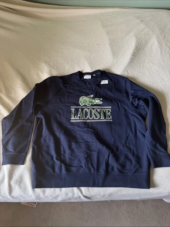 Lacoste Navy Crewneck Sweatshirt with Green Logo