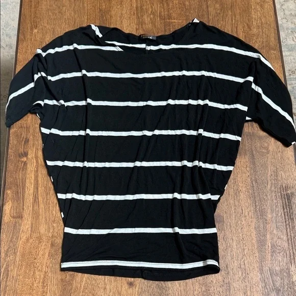Renee C. Black and White Striped Short Sleeve Top