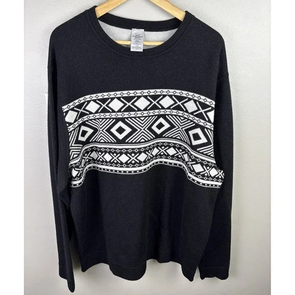 Reversible Merino Wool Sweater Fair Isles Hart Schaffer Marx Black And White XXL