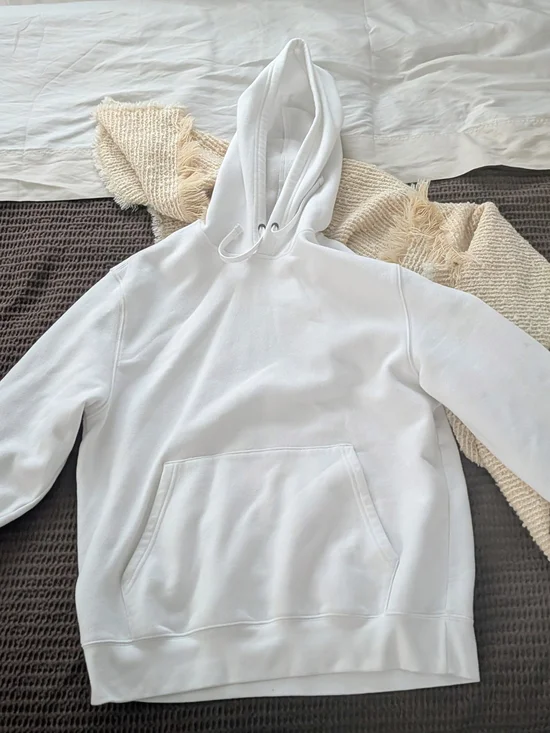 White Hoodie Sweatshirt - Casual Pullover