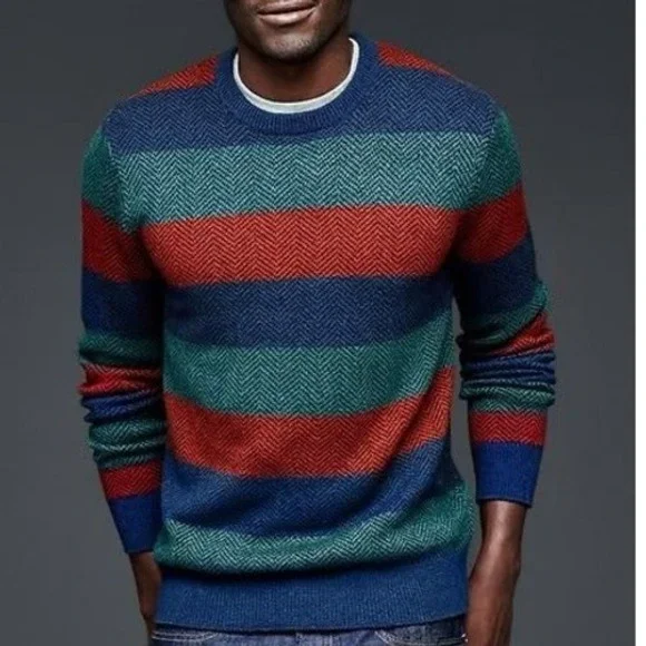 Gap Mens Vintage Lambswool Herringbone Striped Crewneck Sweater Vintage Retro M