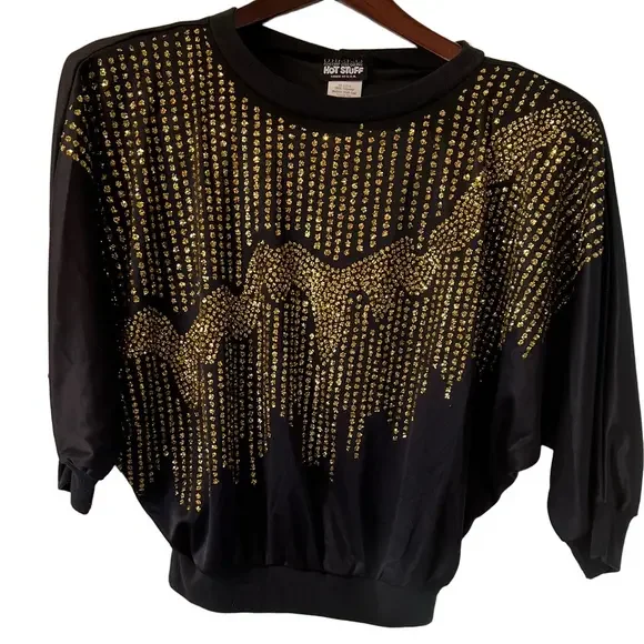 Vintage Hot‎ Stuff Black Top with Gold Details Medium