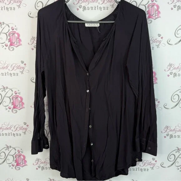 Velvet by Graham & Spencer shirt long sleeve Charcoal Button Down Women's Shirt