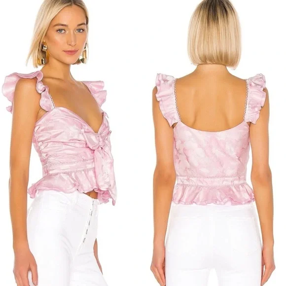 V. Chapman Petals Front Tie Jacquard‎ Blouse In Pink Macaron Women's Size 2