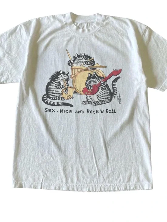 Gildan White Short-Sleeve Cat Band Graphic Tee