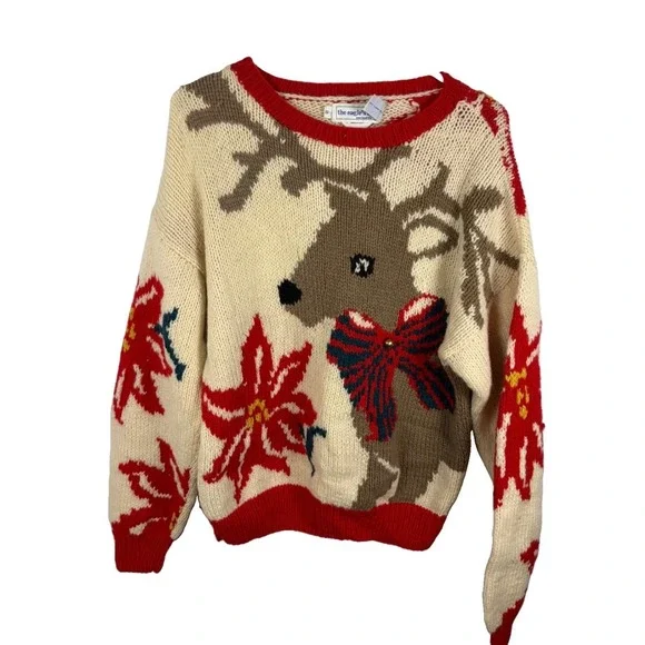Vintage Eagles Eye Reindeer Wool Mohair Hand Knit Sweater Men S Christmas Ugly