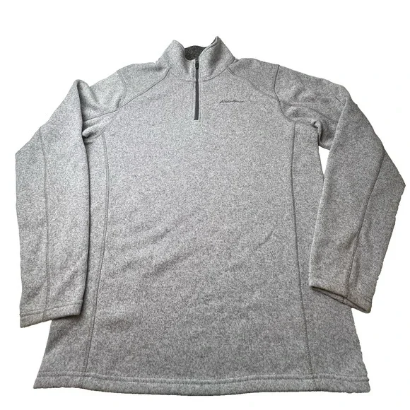 Eddie Bauer Men's  Pullover Fleece Lined  1/4 Zip Mock Neck Marled Knit Gray TL