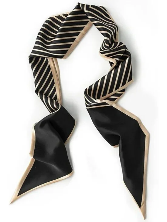 Women's  Black Gold Twill Fashion Elegant Oblique Angle  Scarves Bag Scarfs