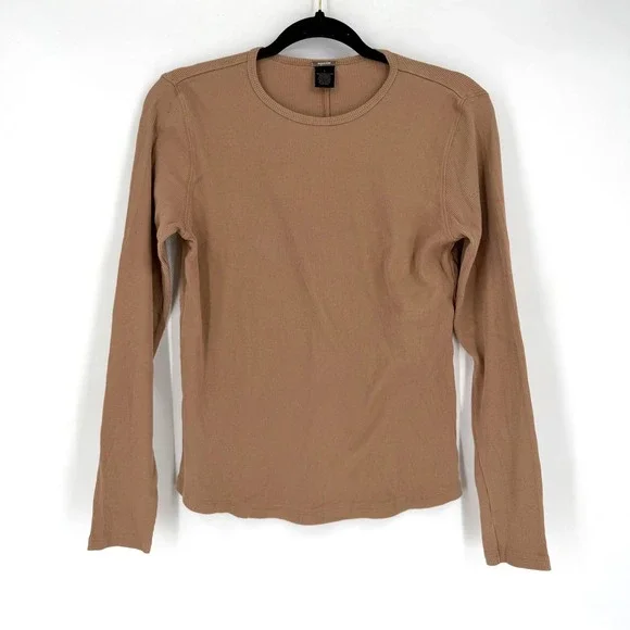 Magaschoni Ribbed Long Sleeve Top Womens‎ Large Tan Pima Cotton Modal Minimalist
