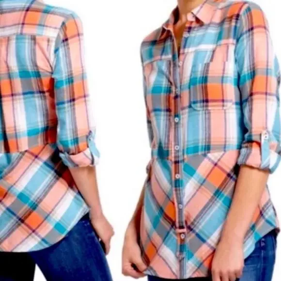 Anthropologie Holding Horses Blue Plaid Button‎ Top