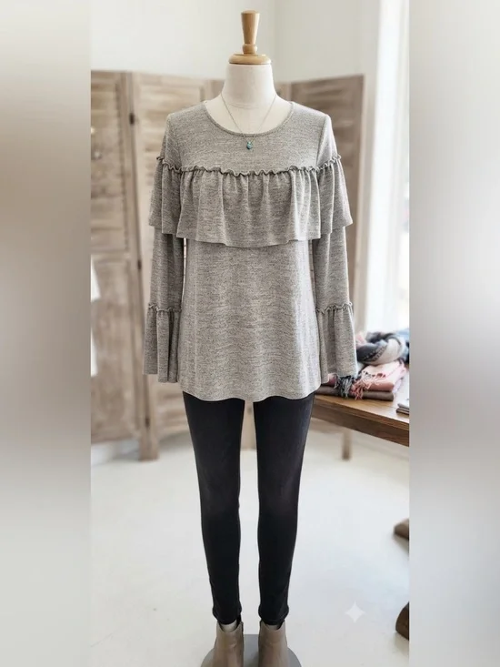 Easel Romantic Boho Tiered Ruffle Tunic Knit Top Medium