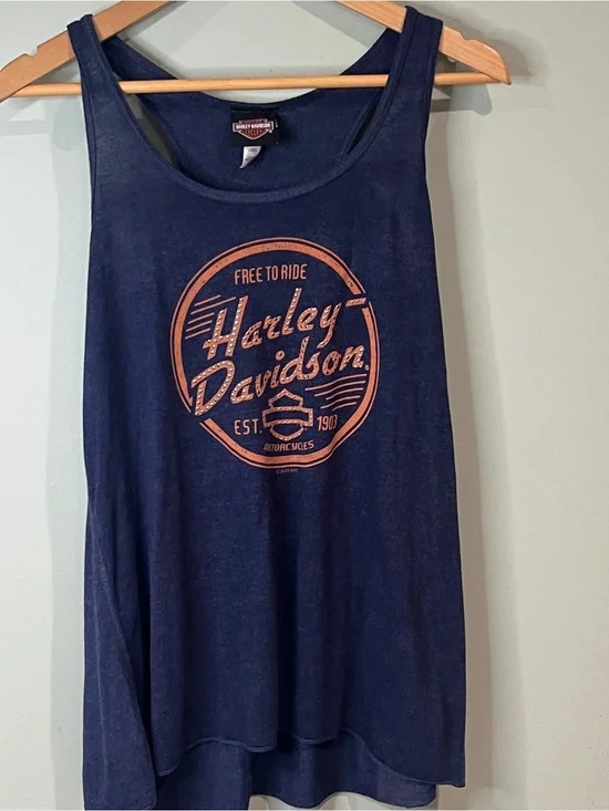 Harley-Davidson Navy Blue Tank Top with Orange Logo