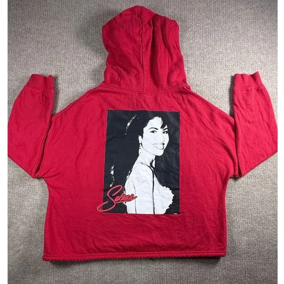 Selena Quintanilla Official Red Quarter Zip‎ Cropped Hoodie Graphic Back Large