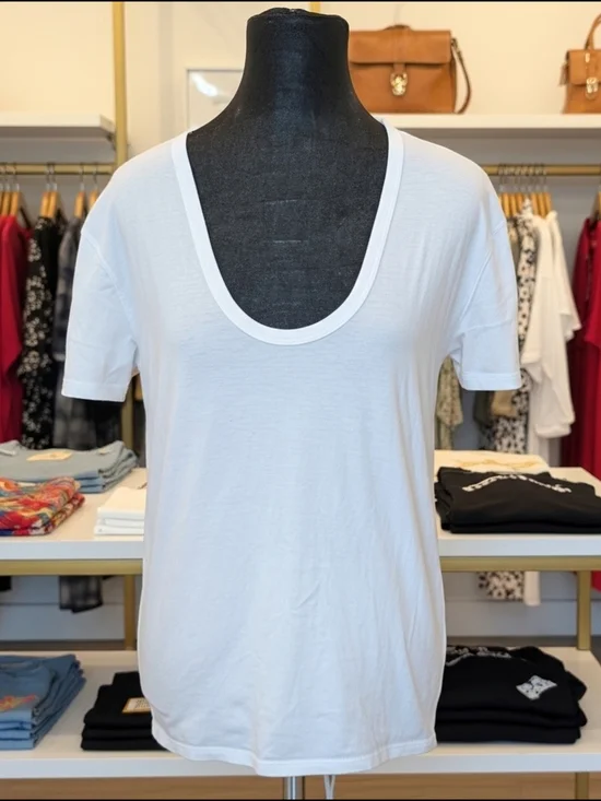 AG Adriano Goldschmied‎ Henson Women's White Scoop Neck Short Sleeve T-Shirt XS