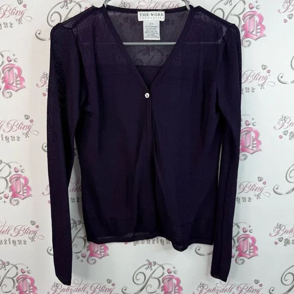 The work connection, cardigan, button up, Women's Deep Purple V-Neck Blouse