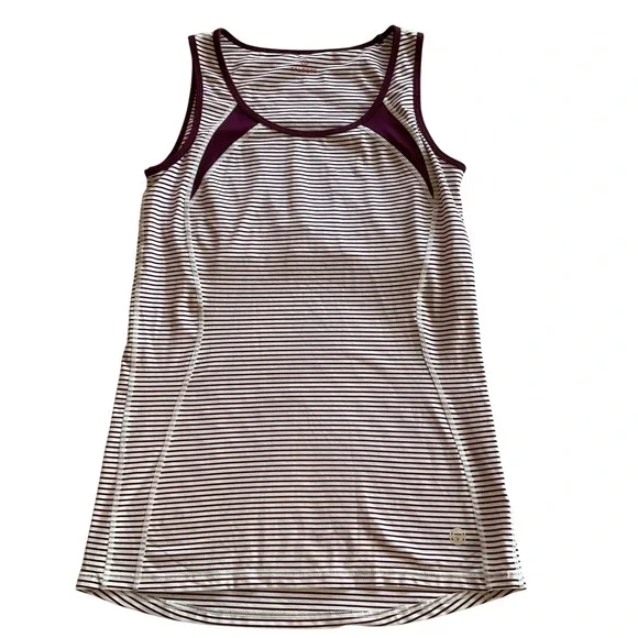 Talbots Athletic Tank Top Womens Small Burgundy White Striped Built-in Shelf Bra