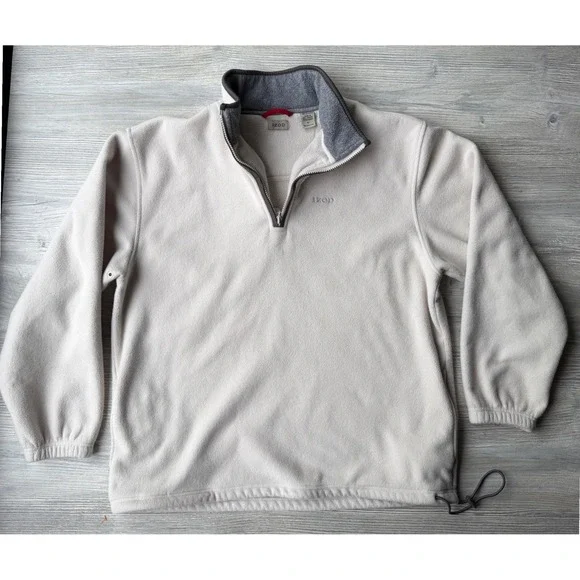 IZOD Mens Quarter Zip Fleece Pullover Cream Off White Gorpcore XL Sweatshirt