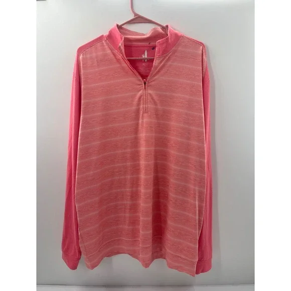 Johnnie-O‎ Mens XL Coral Pink Striped Quarter Zip Performance Pullover Golf Top