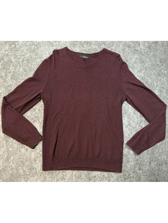 Marc Anthony Sweater Mens Small Burgundy V Neck Pullover Cotton Knit
