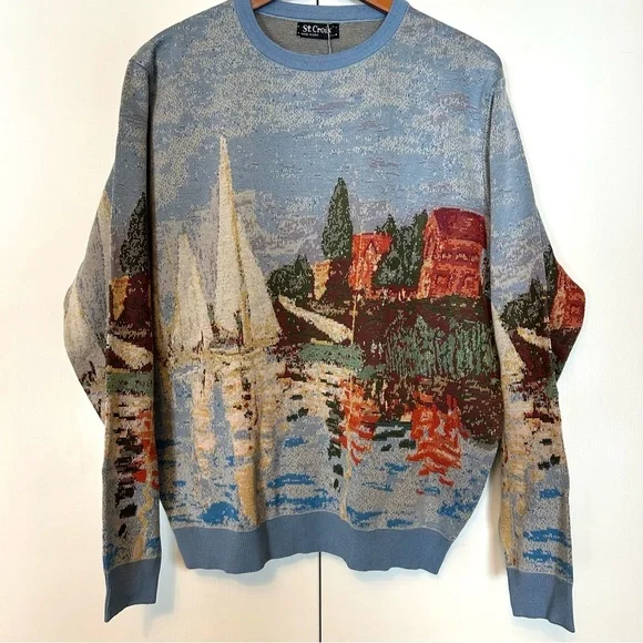 St. Croix Collections Monet Sailboats Sweater L Limited Edition 50/150 NWT