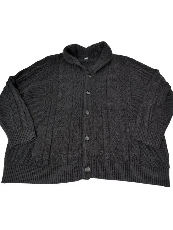 Lands End Donegal Cable Knit Cardigan Mens Size XXL Grunge Grandpa Shawl Collar