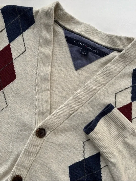Tommy Hilfiger Argyle Button Up Cardigan Size Medium