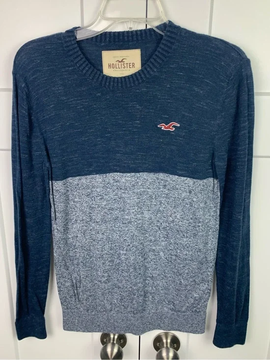 Hollister XS Men’s Long Sleeve Sweater Tee Gray Blue Y2K Preppy muscle