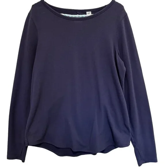 Old Navy Active Women Workout Top Size M Open Back Navy Long Sleeve Athletic Gym