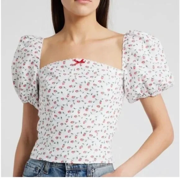 Reformation Marella linen puff sleeve top in Alyssa floral print