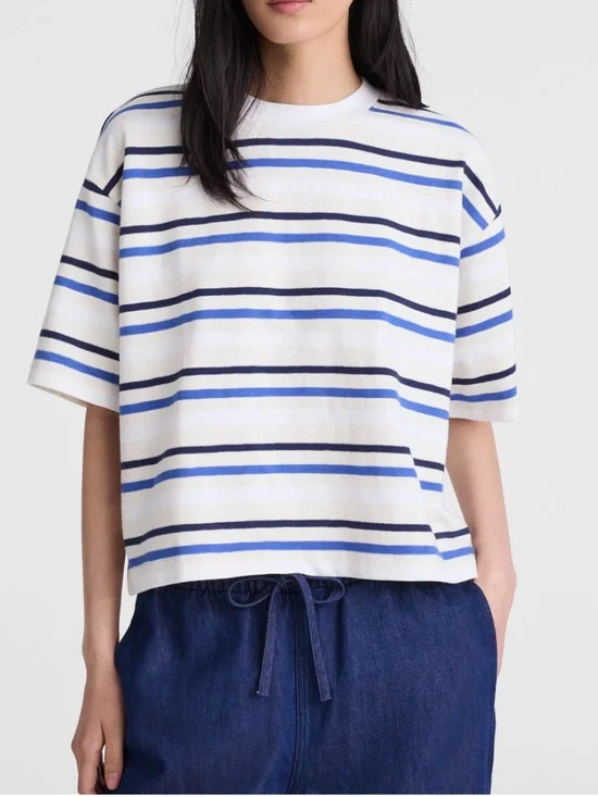NWT Madewell The Easy Crewneck Short-Sleeve Tee, size M Variegated Slub Stripe