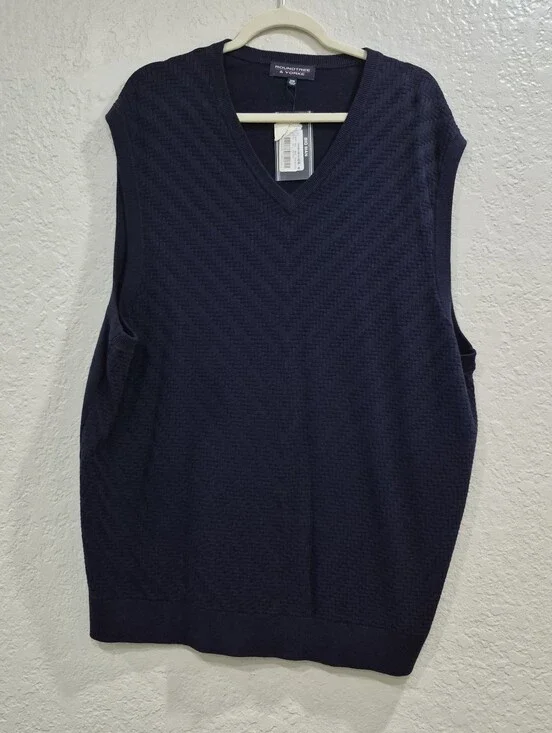 Roundtree & Yorke Men's Navy Blue V-Neck Knit Sweater Vest Size 2XL NWT