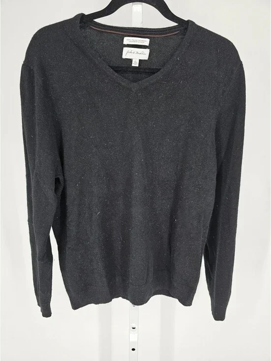 John W Nordstrom Mens Sz L 100% Cashmere Sweater V Neck Solid Black