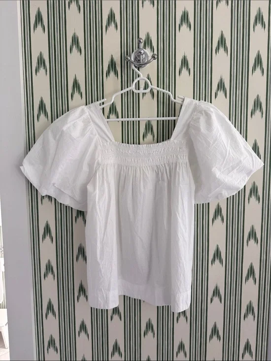 Anthropologie White Square Neck Puff Sleeve Top