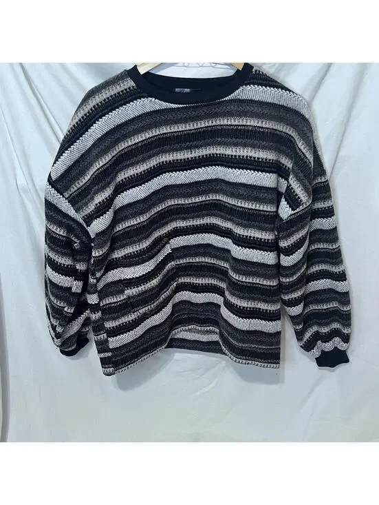 Lcale Sweater Unisex Adult Knit Striped Pocket Fishermancore Fleece Oversized
