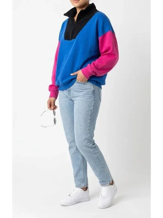 Vintage 90s Colorblock Blue Pink Pullover Sweatshirt