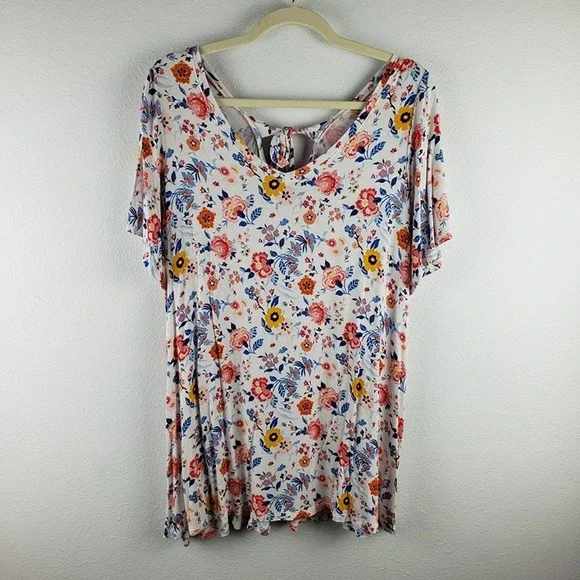 Lane Bryant Women's Size‎ 14/16 Swing Tee Challis Wildflower Print Tie Back
