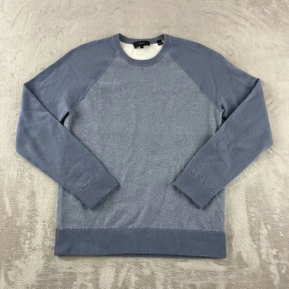 VINCE Birdseye Crewneck Sweater Men Small Blue Wool Cashmere‎ Blend Designer LS