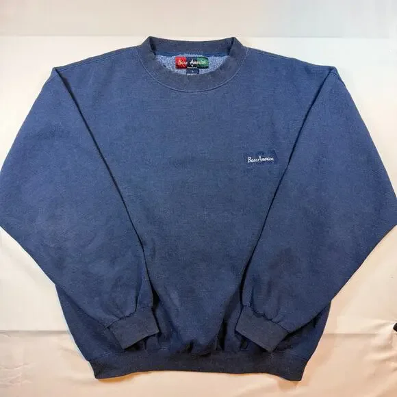 Vintage 90s Boss America USA Embroidered Blue Crewneck Sweater Mens Size Large