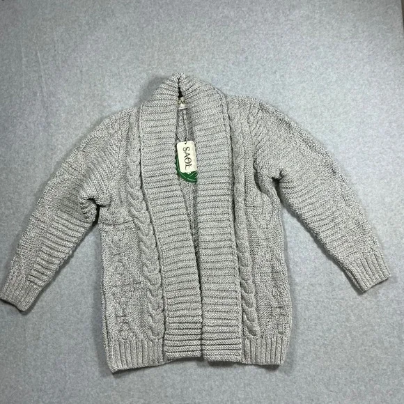 SAOL Ireland Mens XL Open Front Cable Knit Cardigan Merino Wool Gray AWL121-303