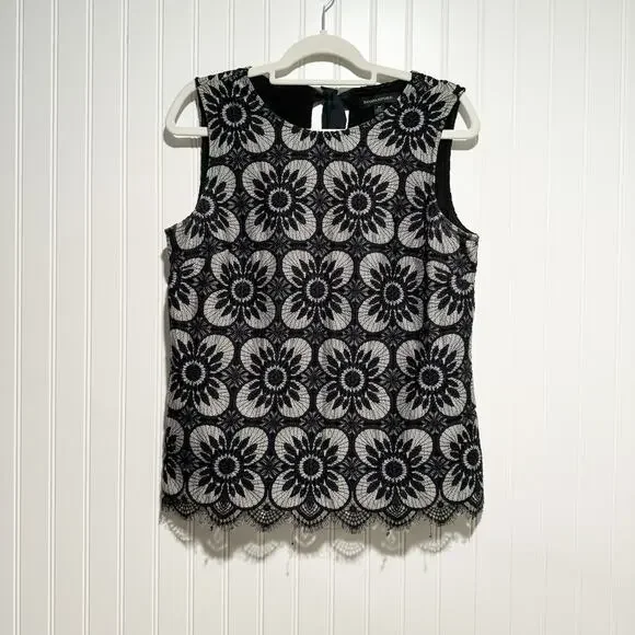 Banana Republic Navy Blue Lace Floral Sleeveless Top Size Medium