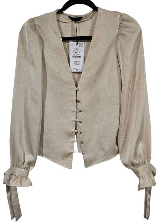 Zara Cream Button-Front Long Sleeve Blouse