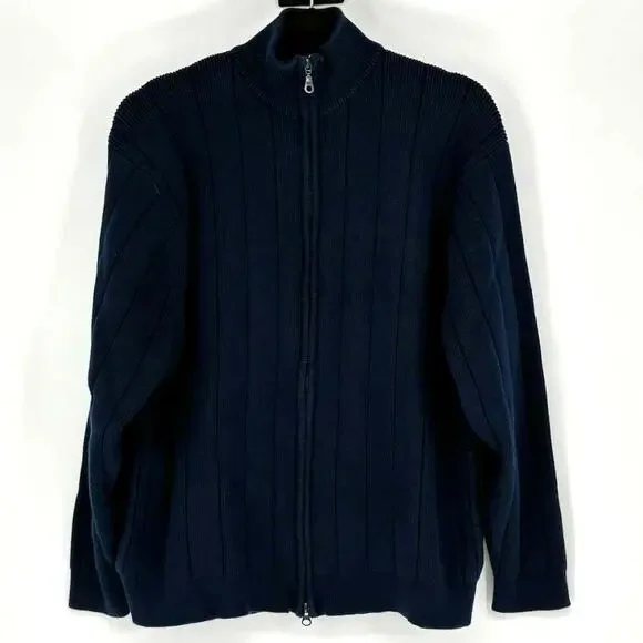 Vintage Pendleton Men's Navy Blue Cotton Full Zip Stand Collar Cardigan - Size M