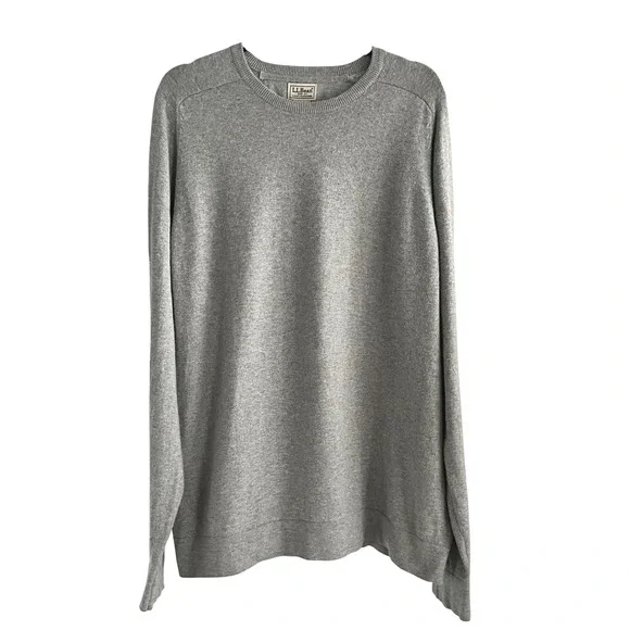 LL Bean Mens XL Gray Cotton Cashmere Crewneck Sweater OJDG1 Long Sleeve